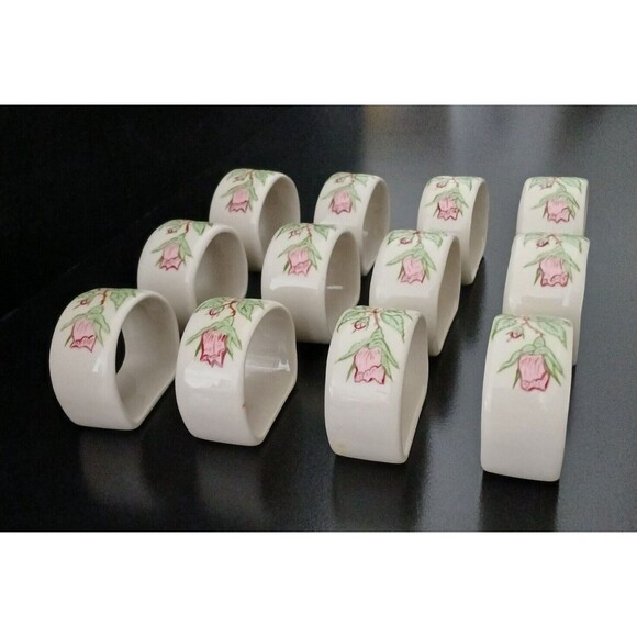 Fine Bone China Floral Napkin Ring Holders Set of 12 Beautiful Elegant Fancy 2" - Picture 5 of 9